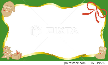 聖誕餅乾和緞帶背景，質感色鉛筆手繪插圖 107049592