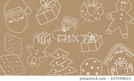 聖誕餅乾背景，質感色鉛筆手繪插圖 107049610