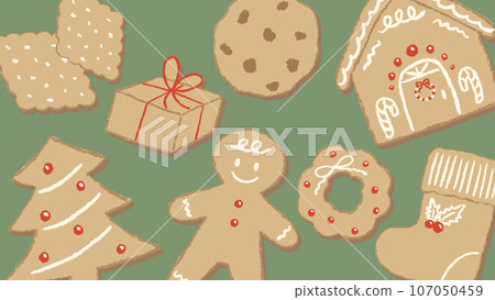 聖誕餅乾背景，質感色鉛筆手繪插圖 107050459