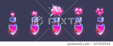Magic pink love elixir in bottle with heart smoke Magic pink love elixir in bottle with heart smoke 107050543