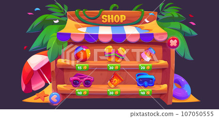 Summer beach ui game store interface with button Summer beach ui game store interface with button 107050555