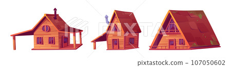 Wooden cabin clipart, summer forest house vector Wooden cabin clipart, summer forest house vector 107050602