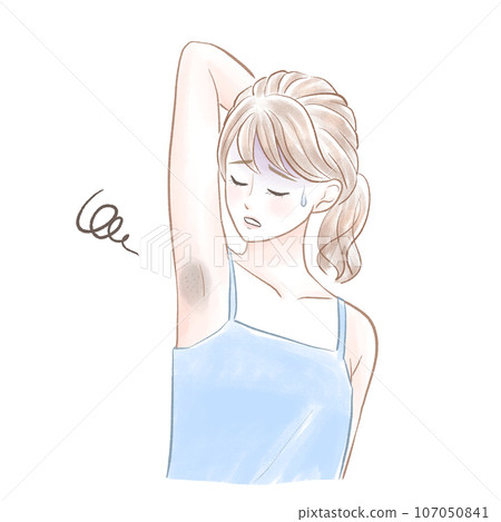 A woman who is having trouble shaving her armpit hair A woman who is having trouble shaving her armpit hair 107050841