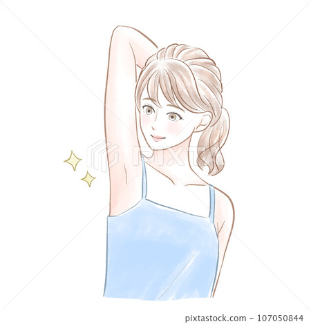 A woman is happy to see her beautiful armpits A woman is happy to see her beautiful armpits 107050844