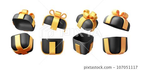 3D Black Gift Box with Gold Bow Set 3D Black Gift Box with Gold Bow Set 107051117