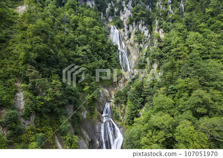 Aerial view of Hagoromo Falls in Tenninkyo, Hokkaido Aerial view of Hagoromo Falls in Tenninkyo, Hokkaido 107051970