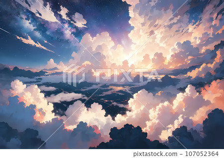 雲之上的天空和雲海，黎明，黎明 107052364