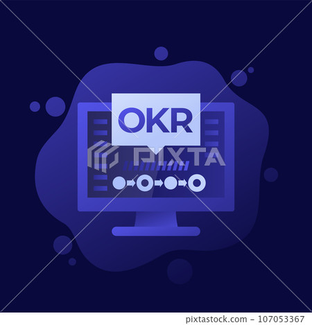 OKR icon with a computer, vector design 107053367