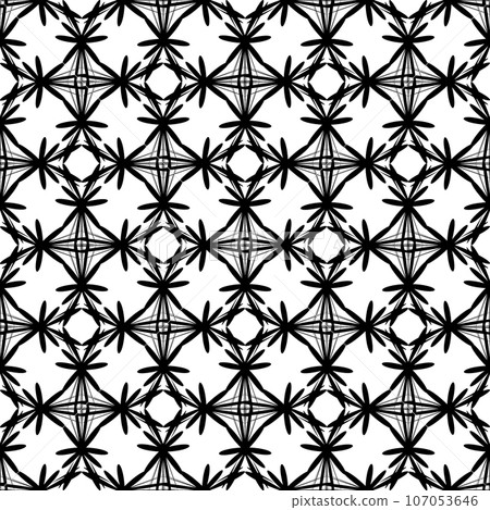 Black and white floral seamless pattern. Elegant botanical spring flowers. Hand drawn fabric, gift wrap, wall design. Nature ornament for textile. 107053646