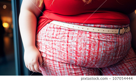 Fat woman in red dress with big belly, close... - Stock Illustration  [107054444] - PIXTA