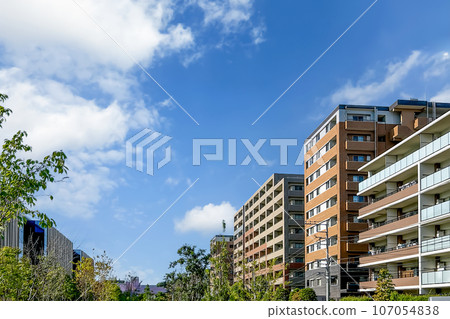 A landscape of neat and beautiful apartments lined up 107054838
