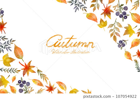 Autumn watercolor illustration frame set of colored leaves 107054922