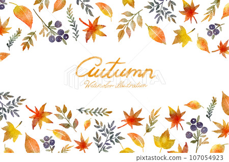 Autumn watercolor illustration frame set of colored leaves Autumn watercolor illustration frame set of colored leaves 107054923