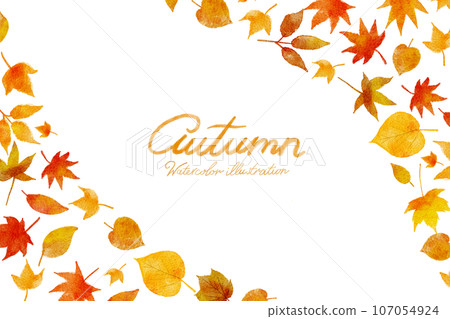 Autumn watercolor illustration frame set of colored leaves Autumn watercolor illustration frame set of colored leaves 107054924