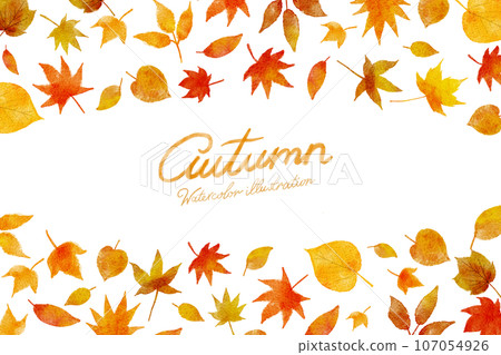 Autumn watercolor illustration frame set of colored leaves Autumn watercolor illustration frame set of colored leaves 107054926