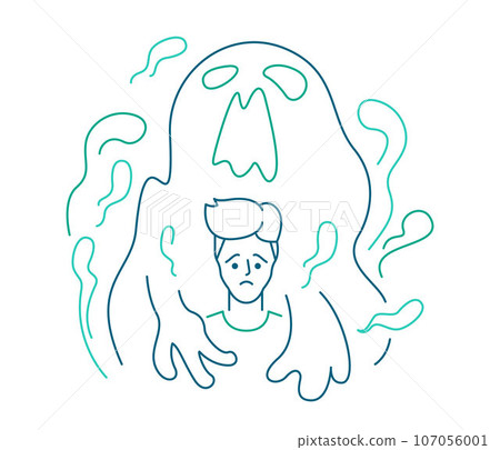 Mental stress and depression concept illustration. Line art style background design for Articles, Posters, Print ads, etc. Editable Vector Stroke. 107056001