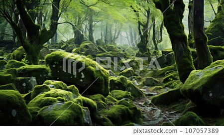 wood mossy wonderland trees ai generated 107057389