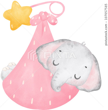 Cute baby shower elephant girl watercolor, kawaii baby animal nursery cartoon illustration Cute baby shower elephant girl watercolor, kawaii baby animal nursery cartoon illustration 107057585