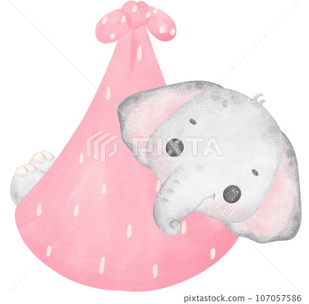 Cute baby shower elephant girl watercolor, kawaii baby animal nursery cartoon illustration Cute baby shower elephant girl watercolor, kawaii baby animal nursery cartoon illustration 107057586