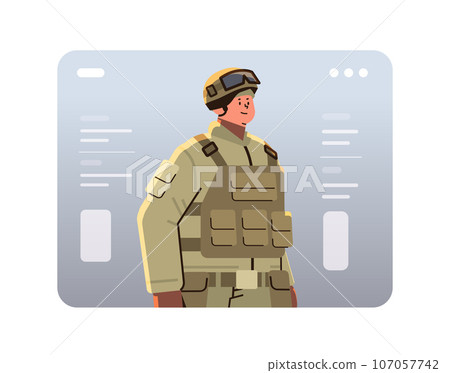 army soldier in comouflage helmet and life vest happy labor day celebration concept horizontal army soldier in comouflage helmet and life vest happy labor day celebration concept horizontal 107057742