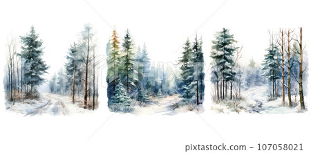 pine winter forest watercolor ai generated ai generated 107058021