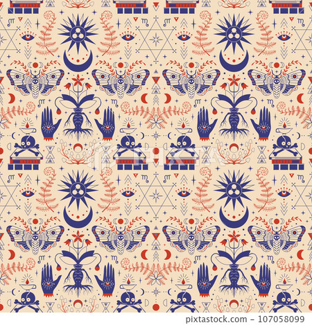Gothic Whimsical Pattern with Alchemy and Occult Symbols 107058099