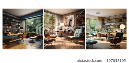 retro mid century modern study room interior design ai generated ai generated 107058105