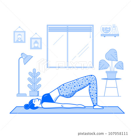 Woman Doing Yoga at Home Living Room Woman Doing Yoga at Home Living Room 107058111