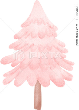 Pink Christmas Tree Watercolor Cartoon Illustration 107058619