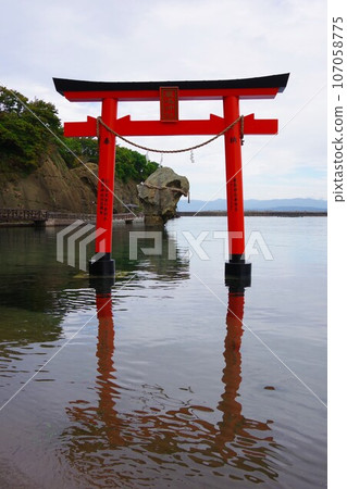 Torii and bottle rock of Itsukushima Shrine, Esashi Town, Hokkaido Torii and bottle rock of Itsukushima Shrine, Esashi Town, Hokkaido 107058775