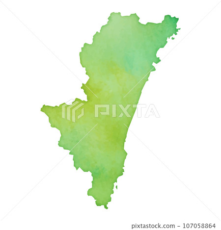 Illustration of Miyazaki prefecture map in watercolor style 107058864