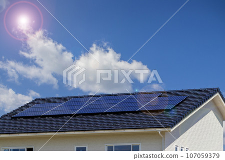 Eco house and blue sky _ Backlit version Eco house and blue sky _ Backlit version 107059379