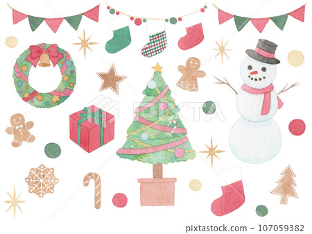 [Watercolor] Christmas material set 107059382