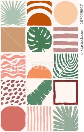 Beige boho tiled pattern. Hand drawn plant Beige boho tiled pattern. Hand drawn plant 107059667