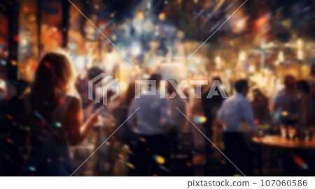 blur people in party celebration at nightclub with festive lighting background. relaxation and enjoyable lifestyle event concept. generative AI 107060586