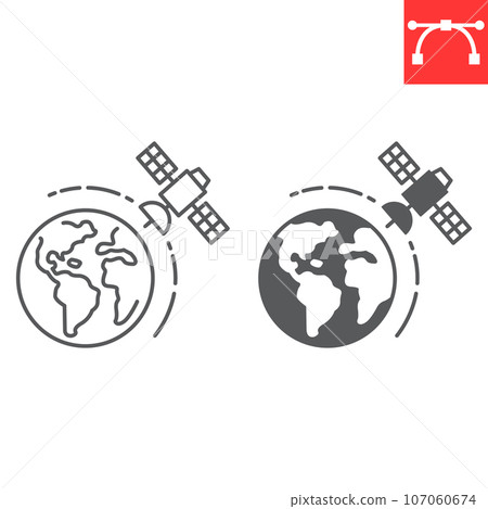 Satellite in orbit line and glyph icon, cosmos and communication, Satellite Earth vector icon, vector graphics, editable stroke outline sign, eps 10. Satellite in orbit line and glyph icon, cosmos and communication, Satellite Earth vector icon, vector graphics, editable stroke outline sign, eps 10. 107060674