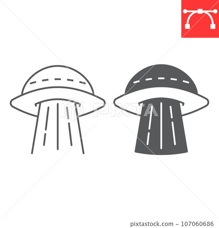 Ufo line and glyph icon, cosmos and space, alien spaceship vector icon, vector graphics, editable stroke outline sign, eps 10. 107060686