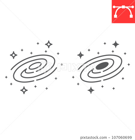 Galaxy line and glyph icon, cosmos and milky way, black hole vector icon, vector graphics, editable stroke outline sign, eps 10. 107060699