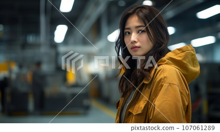 Japanese female factory employee who is worried 107061289