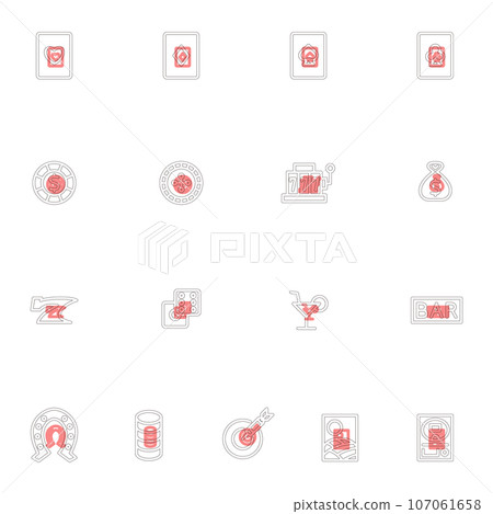 Outline entertainment gambling illustration icon set red Outline entertainment gambling illustration icon set red 107061658
