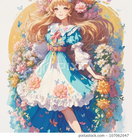 穿著彩色洋裝的女孩插圖（AI圖像生成） 107062047