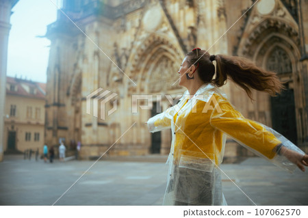 happy woman in Prague Czech Republic having walking tour happy woman in Prague Czech Republic having walking tour 107062570