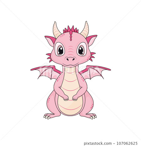 Vector cute cartoon dragon. Symbol of the new year 2024. 107062625