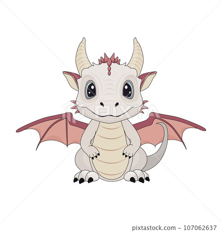 Little cute cartoon dragon on a white background.Symbol of the new year 2024.Vector illustration 107062637