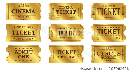 Vector set of golden tickets template. Invite ticket .Vector illustration. Vector set of golden tickets template. Invite ticket .Vector illustration. 107062638