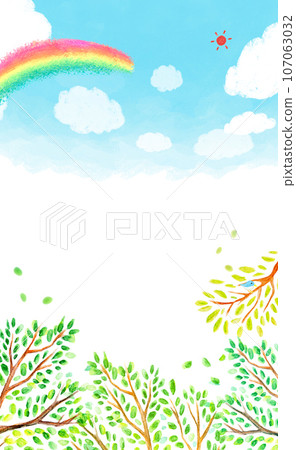 Refreshing sky and trees watercolor illustration back image Refreshing sky and trees watercolor illustration back image 107063032