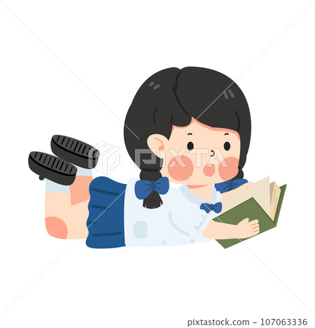 Kid girl cartoon reading book Kid girl cartoon reading book 107063336