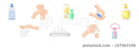 Hand Washing Hygiene For Sanitary Care Vector Set 107063506
