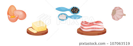 Italian Pasta Dish Product and Ingredients Vector Set Italian Pasta Dish Product and Ingredients Vector Set 107063519