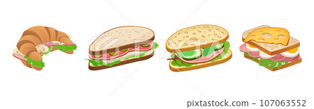 Tasty Sandwich as Bread with Different Stuffings Vector Set Tasty Sandwich as Bread with Different Stuffings Vector Set 107063552